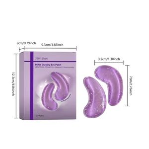 Purple hydrogel eye patches with PDRN and Niacinamide showing detailed dimensions