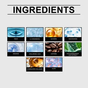 Lista de ingredientes de la mascarilla de colágeno con cafeína y ácido hialurónico