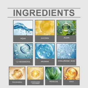 Detalle macro de los ingredientes de la máscara de ojos de oro con ácido hialurónico