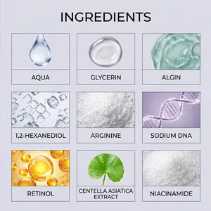 Detailed ingredient breakdown showing Retinol and Niacinamide for moisturizing eye mask.