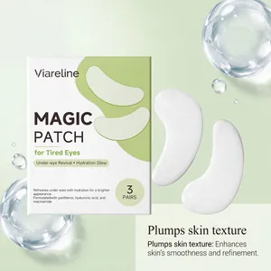Detailansicht der Viareline-Augenpads, die hautaufpolsternde Vorteile und Inhaltsstoffe zeigen.