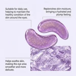 Close-up detail of purple hydrating gel eye masks with soothing skin texture benefits