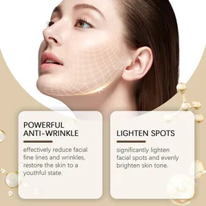 Vista detallada de los beneficios antiarrugas y antimanchas del set de cuidado facial