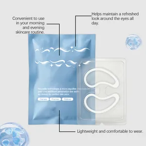 Primer plano del sobre azul de máscara de colágeno y parches de hidrogel para los ojos