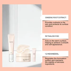 Detalle de los ingredientes del set de cuidado de ojos con Ginseng y Retinaldehído.