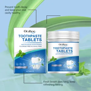 Tablettes de dentifrice Oralhoe à la menthe pour blanchiment et soins buccaux rafraîchissants