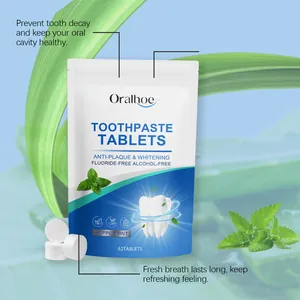 Vue détaillée des tablettes de dentifrice à la menthe ORALHOE pour le soin buccal