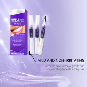 Detail view of peroxide-free purple teeth whitening pen set with three pens included
