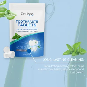 Vue détaillée des comprimés de dentifrice à la menthe Oralhoe pour un nettoyage durable.