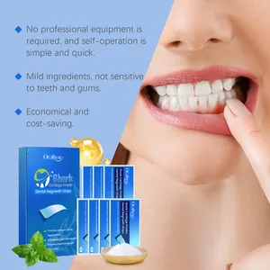 Detail of Oralhoe Dental Regrowth Strips showing clean teeth and product packaging