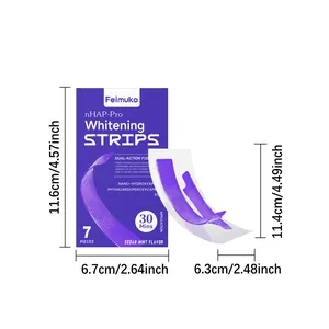 Detailed dimension specifications for Feimuko purple teeth whitening strips box and strip