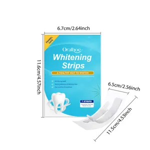 Dimensions of Oralhoe whitening strips packaging and individual strips in cm and inch