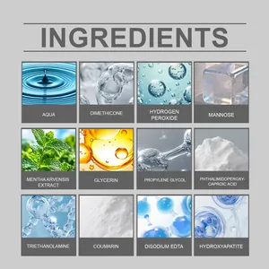 Ingredient overview for purple teeth whitening strips featuring PAP and mint extract