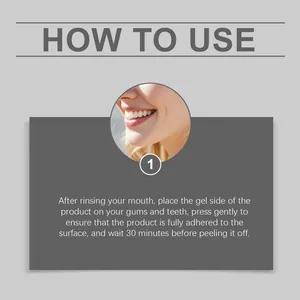 Step 1 usage instructions for teeth whitening strips featuring a bright white smile