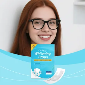 Oralhoe teeth whitening strips packaging with model smiling and clear result detail