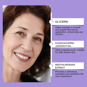 Detail view of dental care strips ingredients including Glycerin and Coconut Oil.