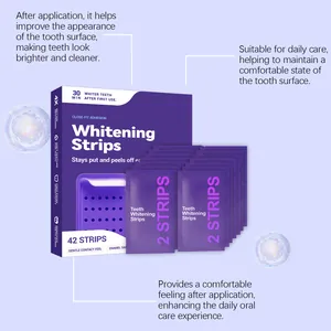 Kit de bandes de blanchiment des dents violettes avec 42 soins pour l'hygiène buccale.