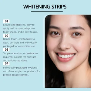 Detail showing professional whitening strips benefits with a bright white smile.
