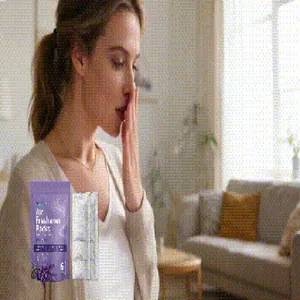 Lavender scented air freshener packs shown in a cozy lifestyle living room setting