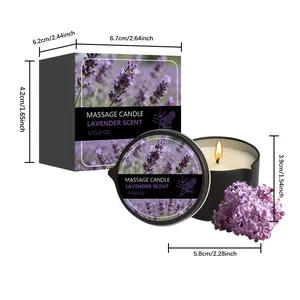 Detaillierte Größenangaben für die Lavendel-Massagekerze inklusive Verpackungsmaße