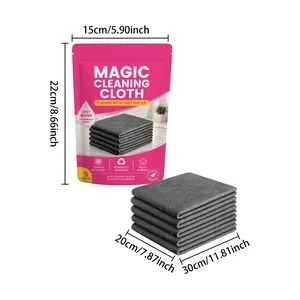 Pack of 5 gray magic cleaning cloths for home, 20x30cm size, soft and reusable microfiber