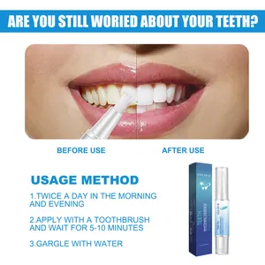 Teeth whitening essence pen with before and after results and usage instructions