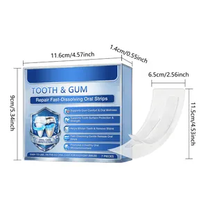 Dimensions of fast-dissolving oral strips for tooth and gum repair with 7 pieces per box