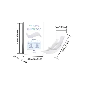 Detailed dimension view of JAYSUING teeth whitening strips and 7-strip kit packaging