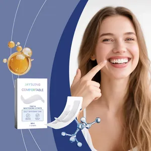 Close-up detail of JAYSUING teeth whitening strips and results on a bright smile
