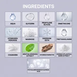 Detailed view of main ingredients for purple teeth whitening strips including mint extract