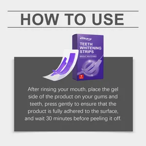 Instruction guide for South Moon purple teeth whitening strips with application steps.