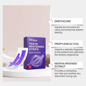 Detail view of South Moon purple teeth whitening strips and key ingredients list