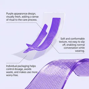 Close-up of purple teeth whitening strips showing honeycomb texture and soft material.