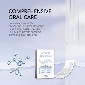 Close-up of Jaysuing teeth whitening strips showing packaging detail and textured strip