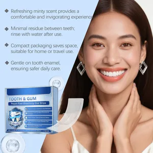 Detailed oral care strips packaging with a smiling woman for daily teeth whitening care