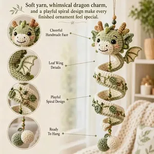 Ornement suspendu en spirale de dragon en crochet vert fait main pour chambre bébé