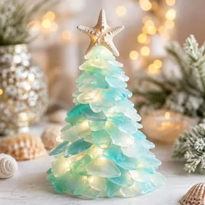 Albero di Natale in vetro marino luminoso con stella marina e luci LED interne