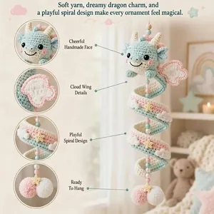 Décoration Suspendue Dragon en Crochet Fait Main en Fausse Fourrure Déco Ludique pour Chambres d'Enfants