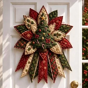 Gesteppter Weihnachts-Türbehang Poinsettia Patchwork-Kranz Amerikanischer Landhausstil Festliche Feiertagswanddekoration
