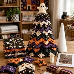 Handmade DIY quilted Christmas tree kit for Halloween festive desktop decoration