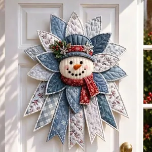 Gesteppter Schneemann Weihnachtskranz im rustikalen amerikanischen Patchwork-Stil-Deko