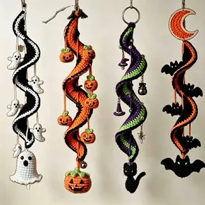 Handgemachte Häkeln Halloween Spiral DIY Kit 4Stk Garn Hängeornamente Geist Kürbis Fledermaus Hexe Katze Deko Für Party Heim
