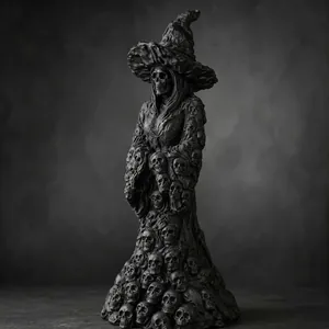 Intricate dark gothic skull witch resin statue for Halloween desktop and party decoration