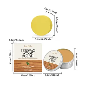 Jue Fish 100g beeswax wood polish set with applicator sponge and dimensions
