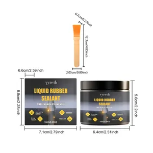Vyreth liquid rubber sealant kit with brush and detailed packaging dimensions in cm and inches