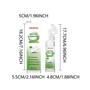 Jakehoe 100ml white shoe cleaning bubble with dimensions and integrated brush details