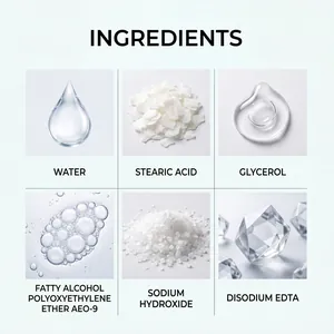 Macro view of chemical ingredients including Glycerol and Stearic Acid for shoe cleaner