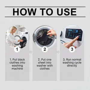 Step-by-step instructions for using laundry color sheets for black clothing in a washer