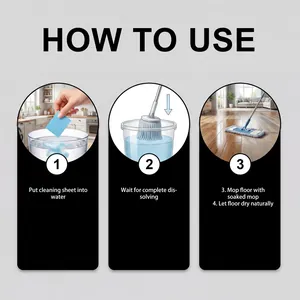 Guide visuel montrant comment utiliser les feuilles de nettoyage de sol pour des sols brillants