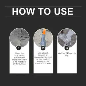 Three-step instruction guide for applying grey waterproof sealant to concrete cracks.